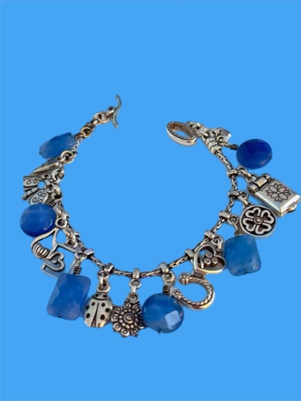Brighton Charm Bracelet Blue Faceted Beads 7.25 Inches